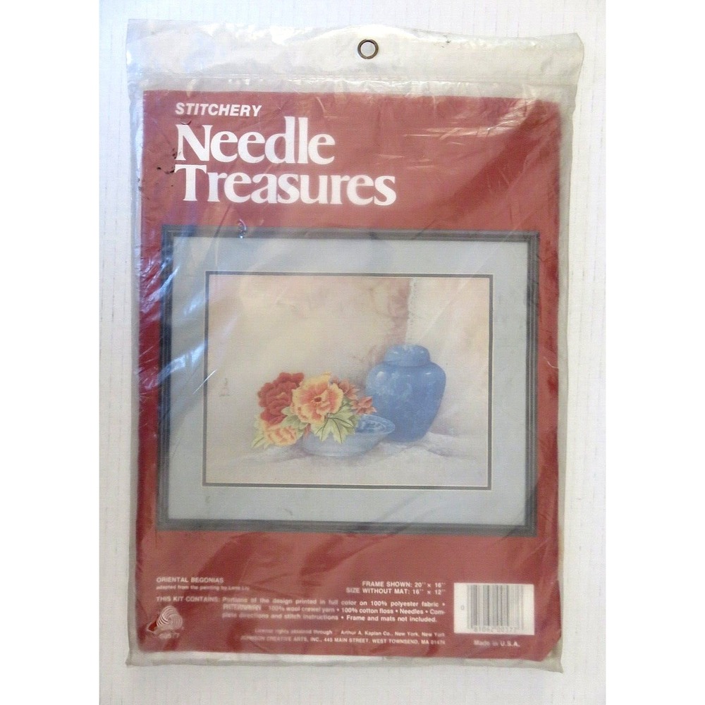 Vintage Oriental Begonias‎ Needle Treasures Wool Crewel Stitchery Kit 00577